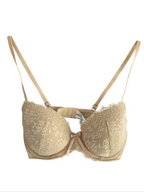 Marie meili 34C Lace Push-Up Bra in Nude with Satin Bow Feminine Lace